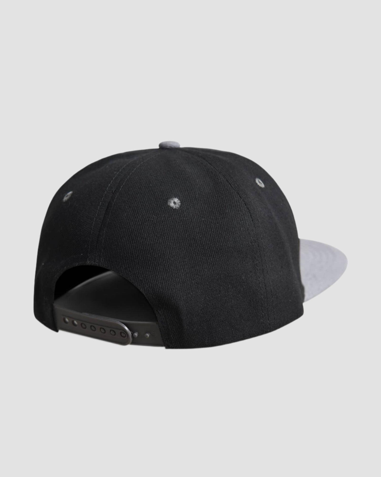 Back view of the ‘Men’s Prayer Skull Roses Snapback’ in Black Grey color, highlighting the adjustable snapback feature, in one size.
