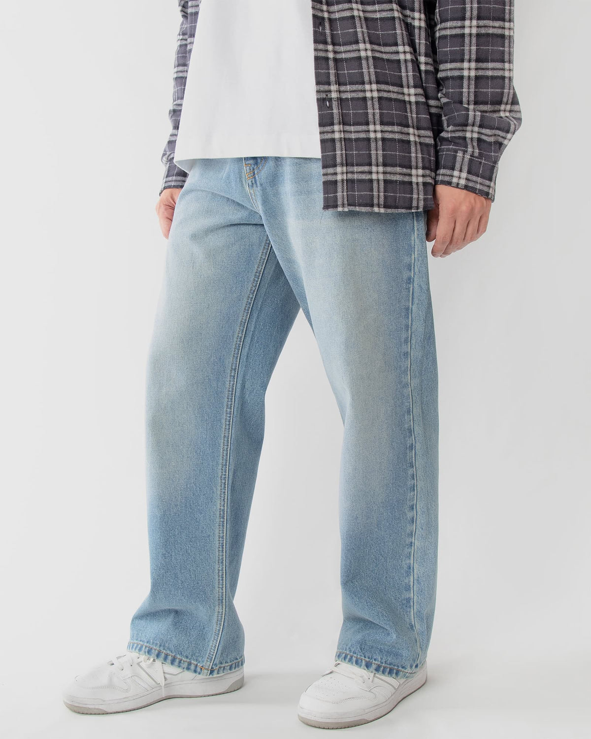 Ring of Fire Arena Baggy Denim Jeans in Caspain wash angled view