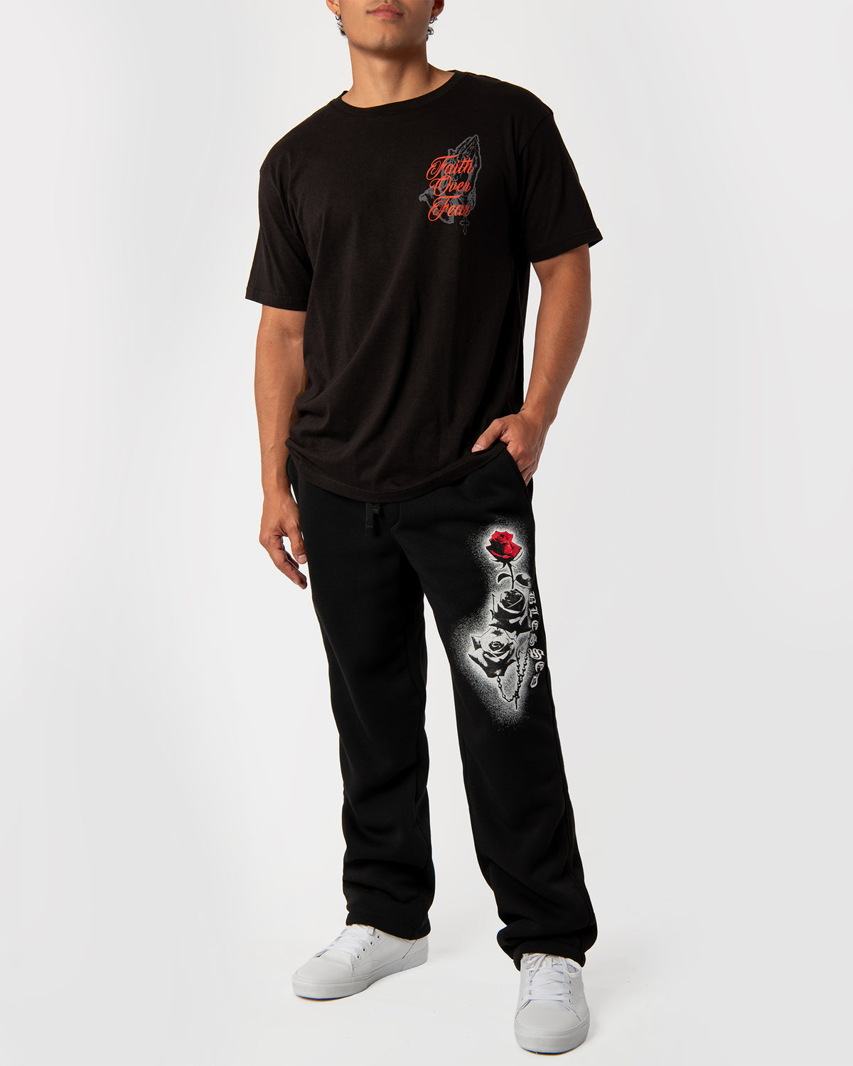 Blessed Prayers Fleece Pants front full body view