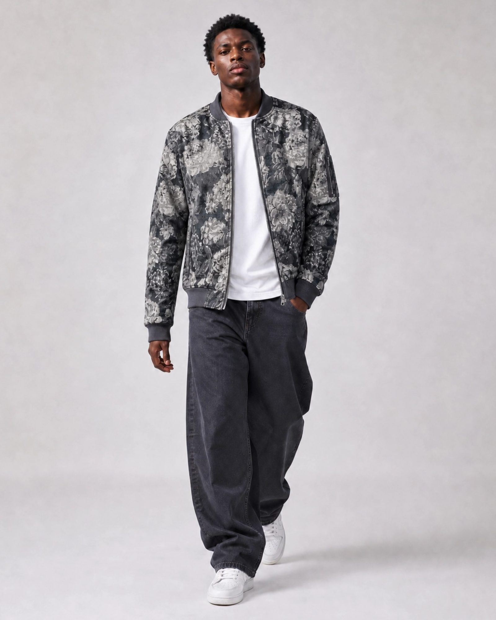 Ring of Fire Ahikam Tapestry Varsity Jacket Walking View