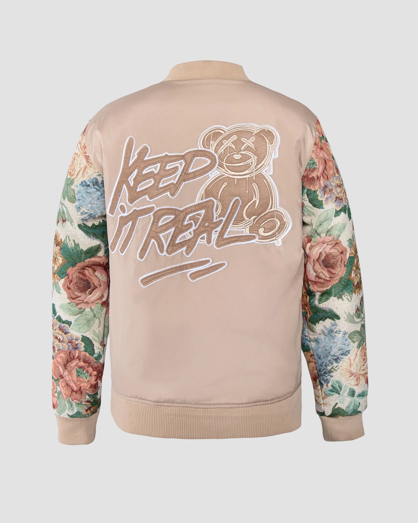 Ring of Fire Gibeon tapestry varsity jacket tan colorway back view