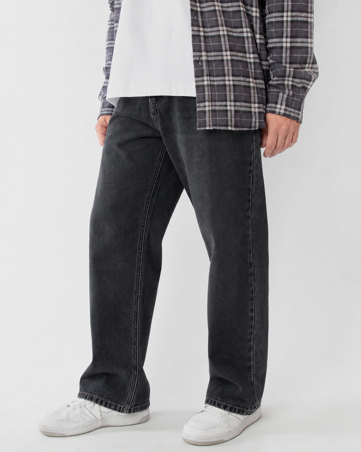 Ring of Fire Arena Baggy Denim Jeans in Hematite wash angled view