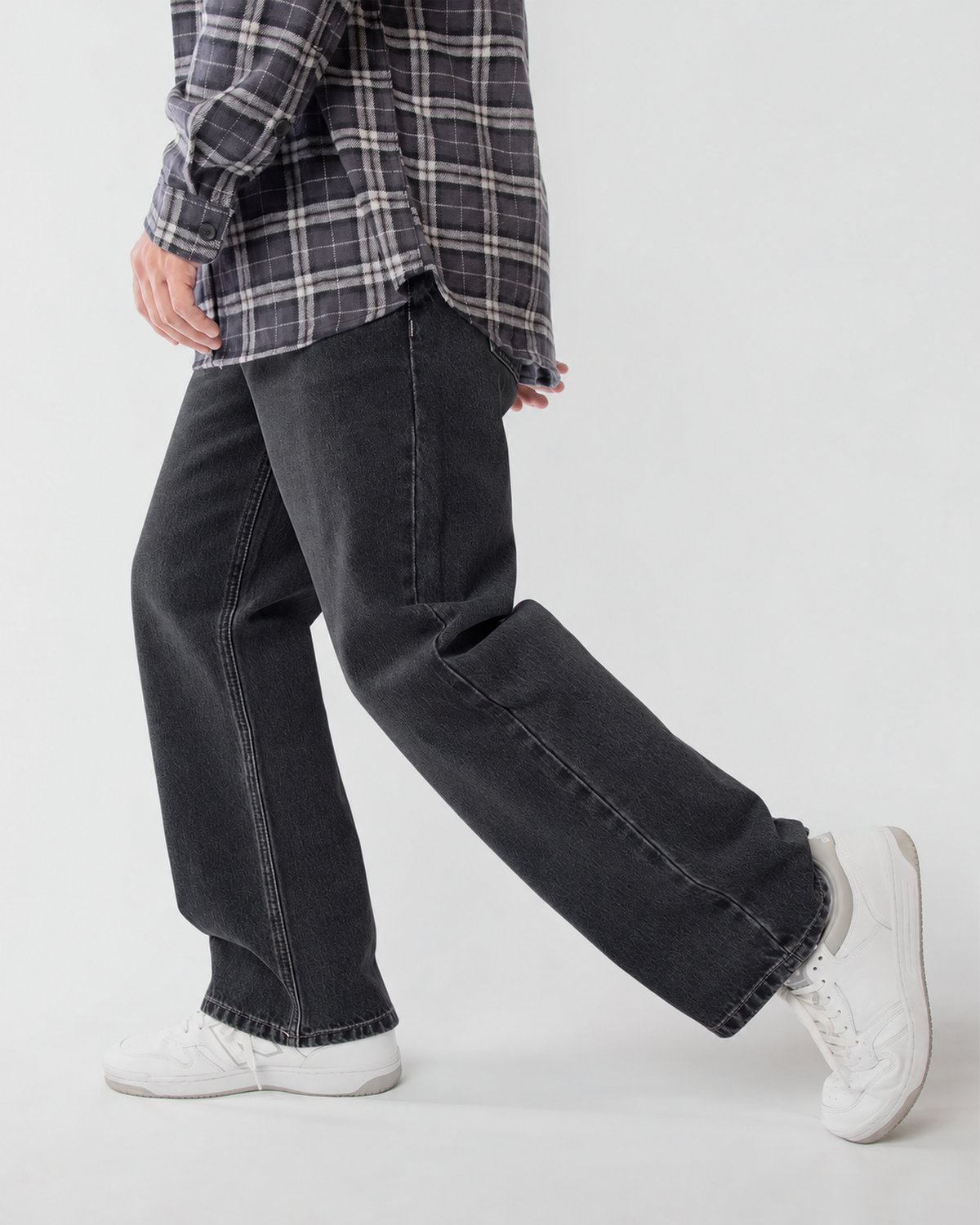 Ring of Fire Arena Baggy Denim Jeans in Hematite wash side profile