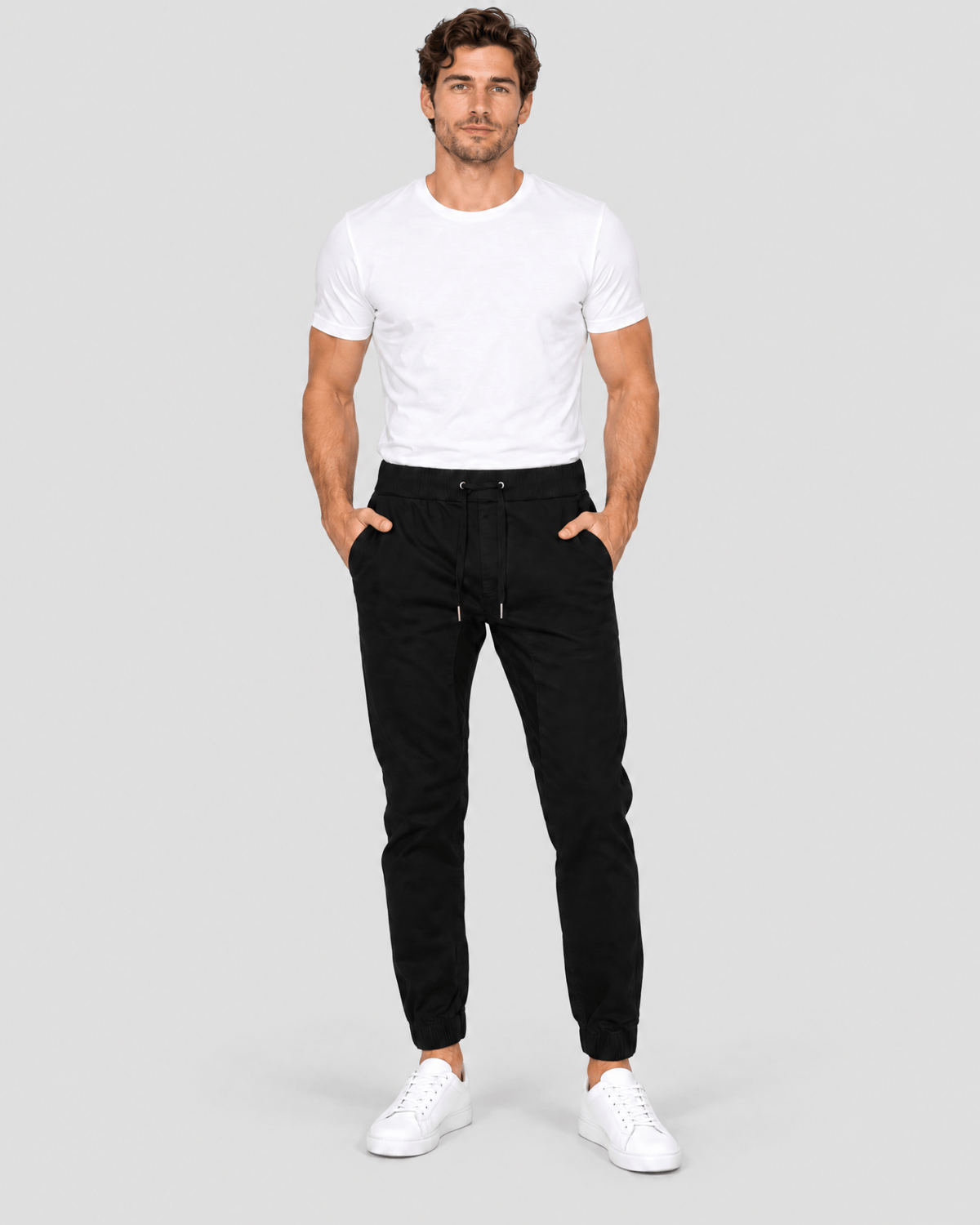 Clayton Stretch Twill Jogger in Black Front View