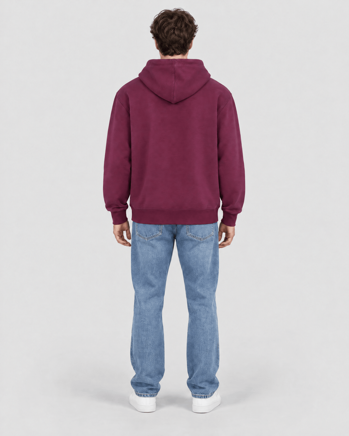 Men's Grape Wine Heavyweight Pullover Hoodie full back view showing rear silhouette and hood shape