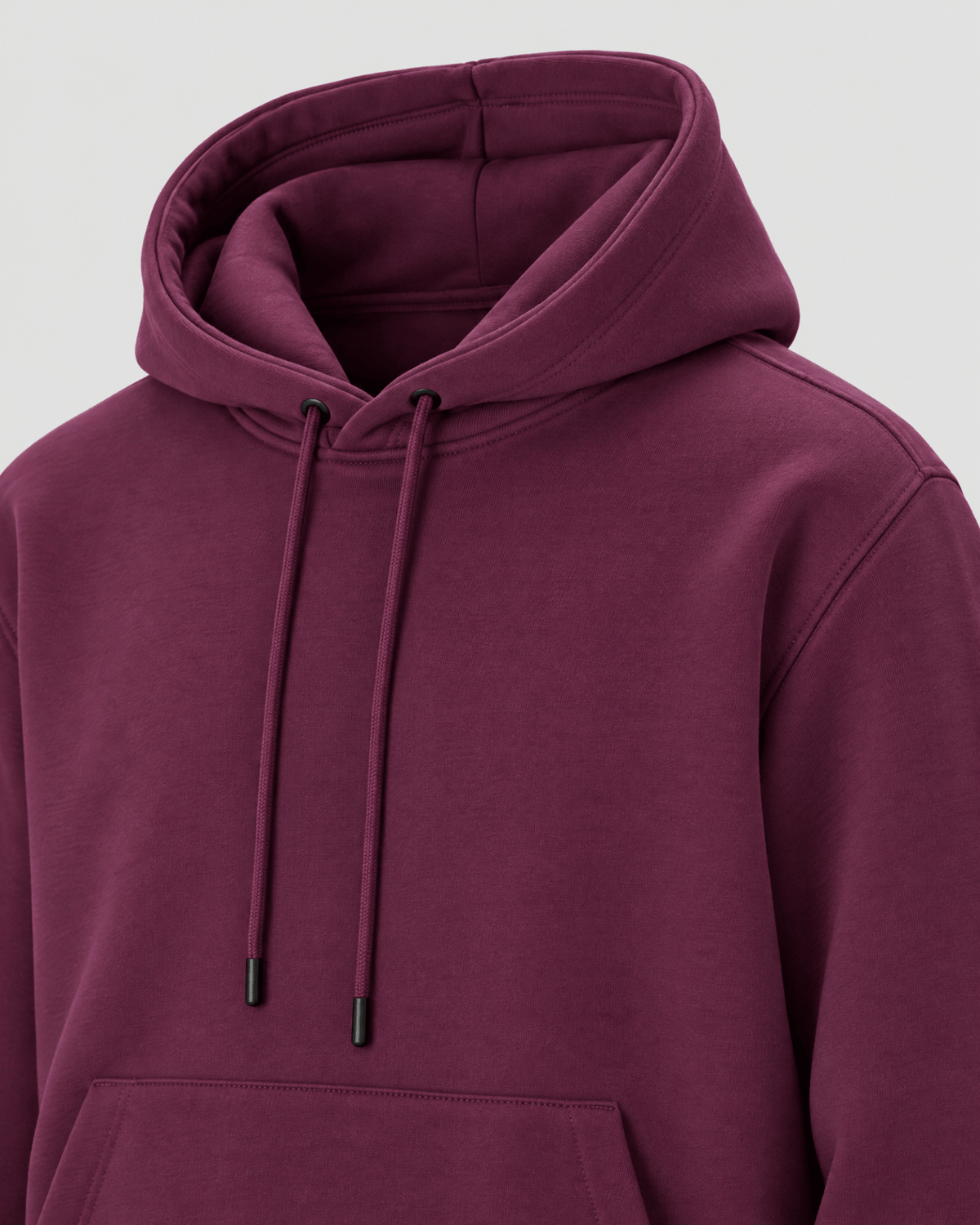 Grape Wine Heavyweight Pullover Hoodie hood construction detail with drawcords and premium fabric texture