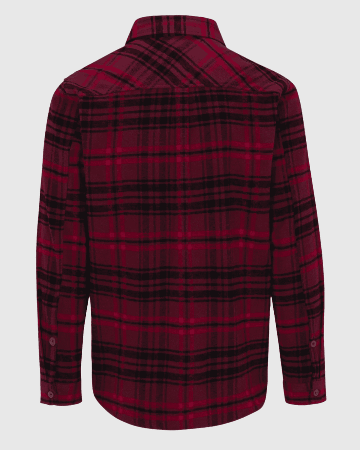 Ring of Fire Woodsy Flannel Shirt Burgundy Mix back view
