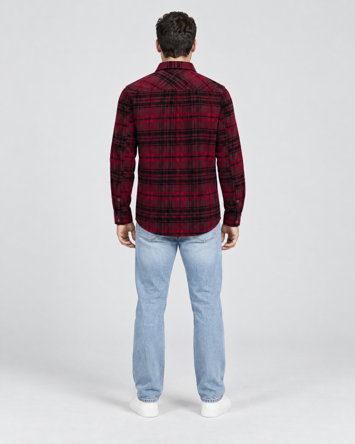 Ring of Fire Woodsy Flannel Shirt Burgundy Mix men's plaid flannel shirt full body back view