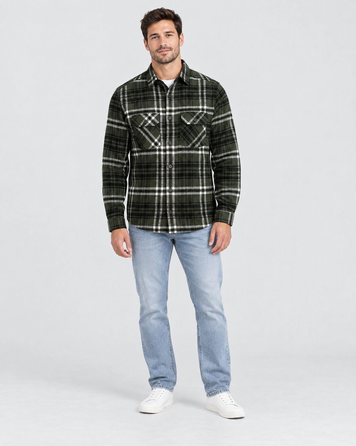 Ring of Fire Woodsy Flannel Shirt Green Mix men's plaid flannel shirt full body front view