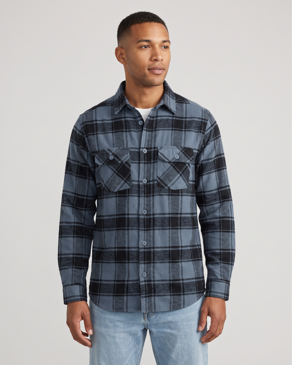Meadow Flannel Shirt Blue Mix front model hero view