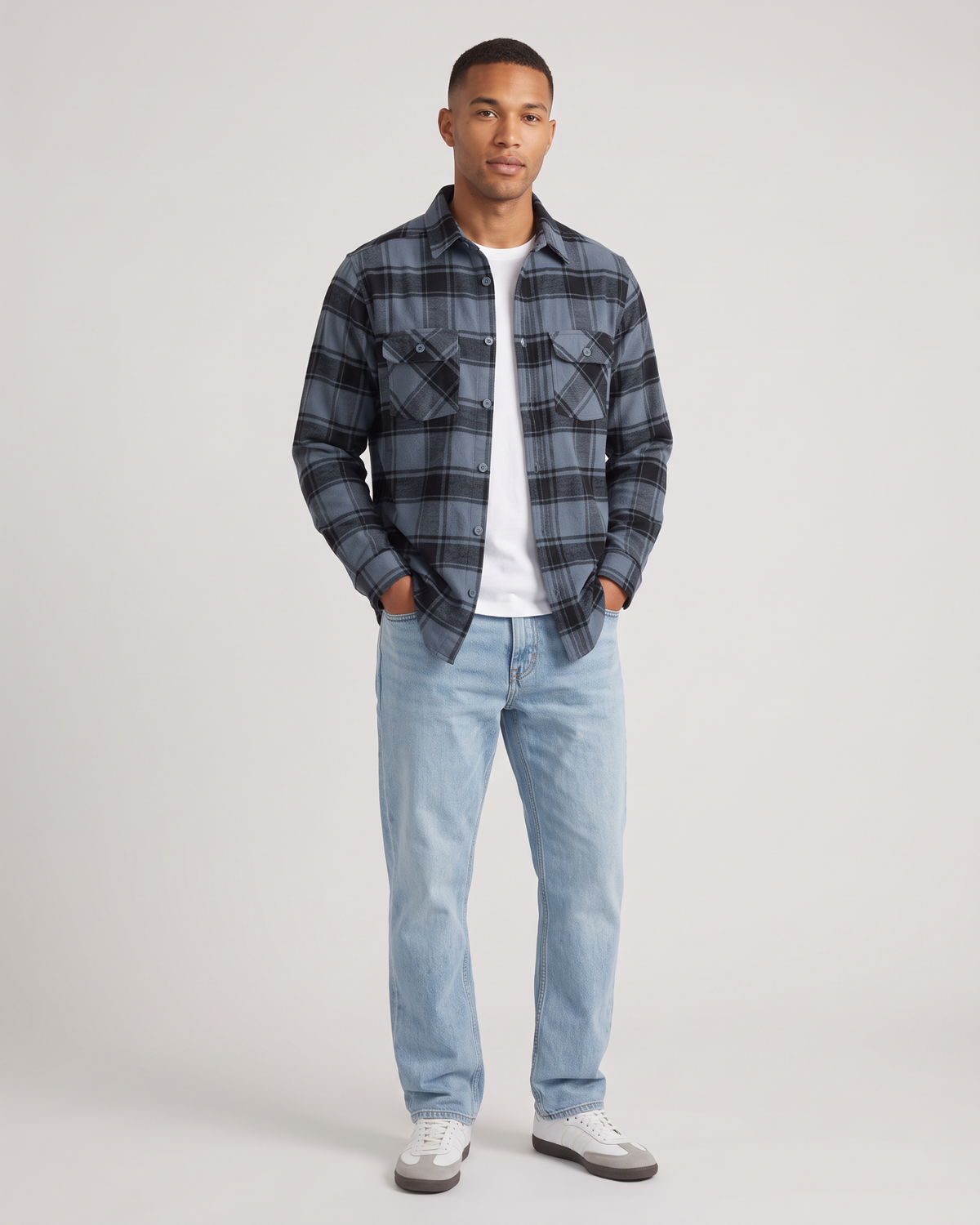 Meadow Flannel Shirt Blue Mix full body front view