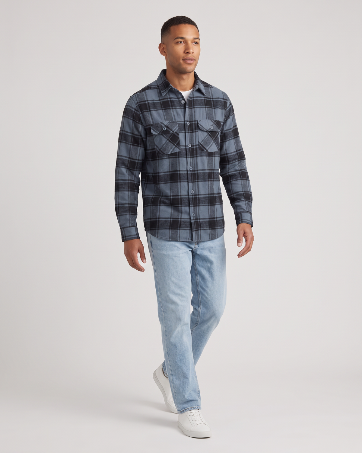 Meadow Flannel Shirt Blue Mix walking front view