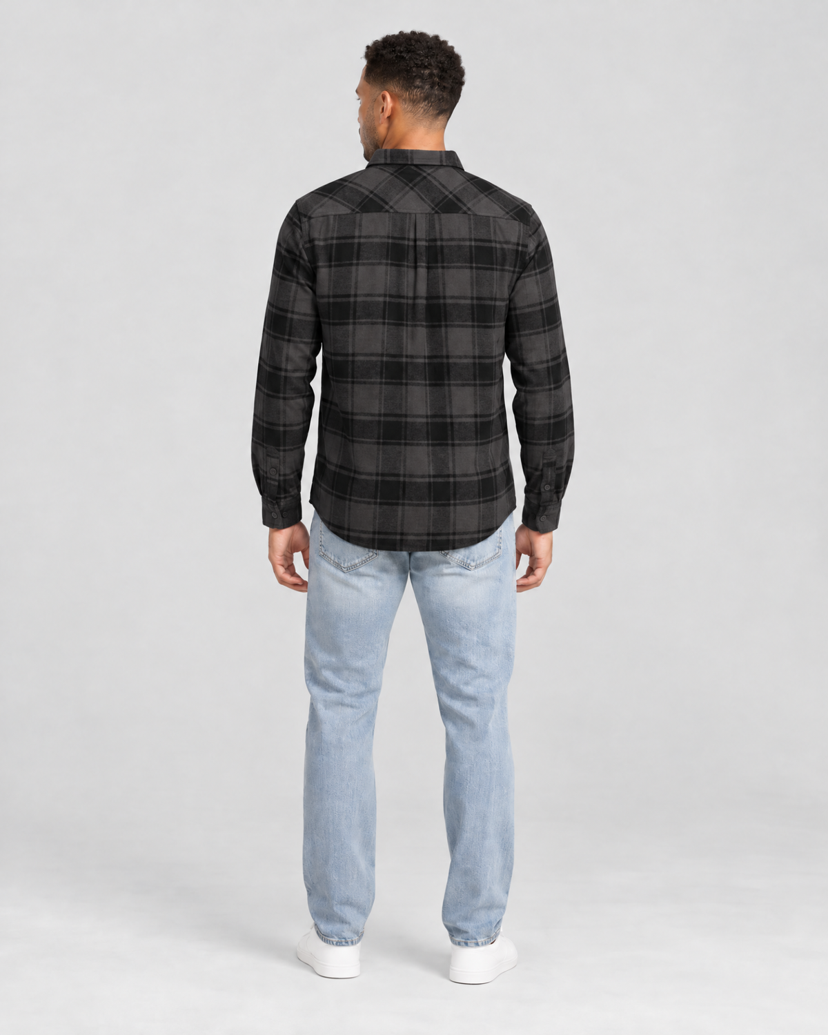Meadow Flannel Shirt Charcoal Mix back model view