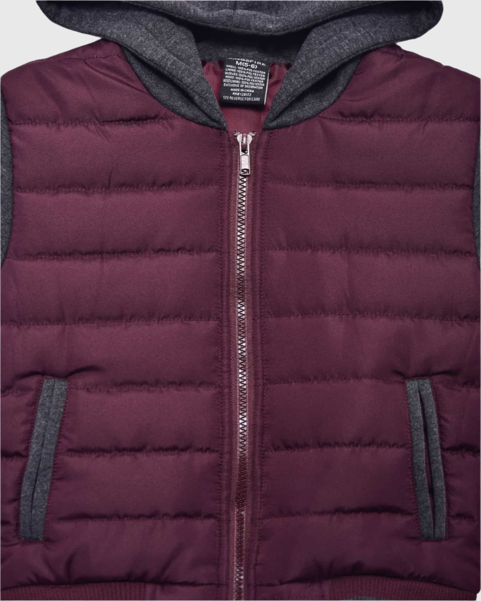 Boy's camden zip up hoodie in Burgundy Charcoal two hand pockets