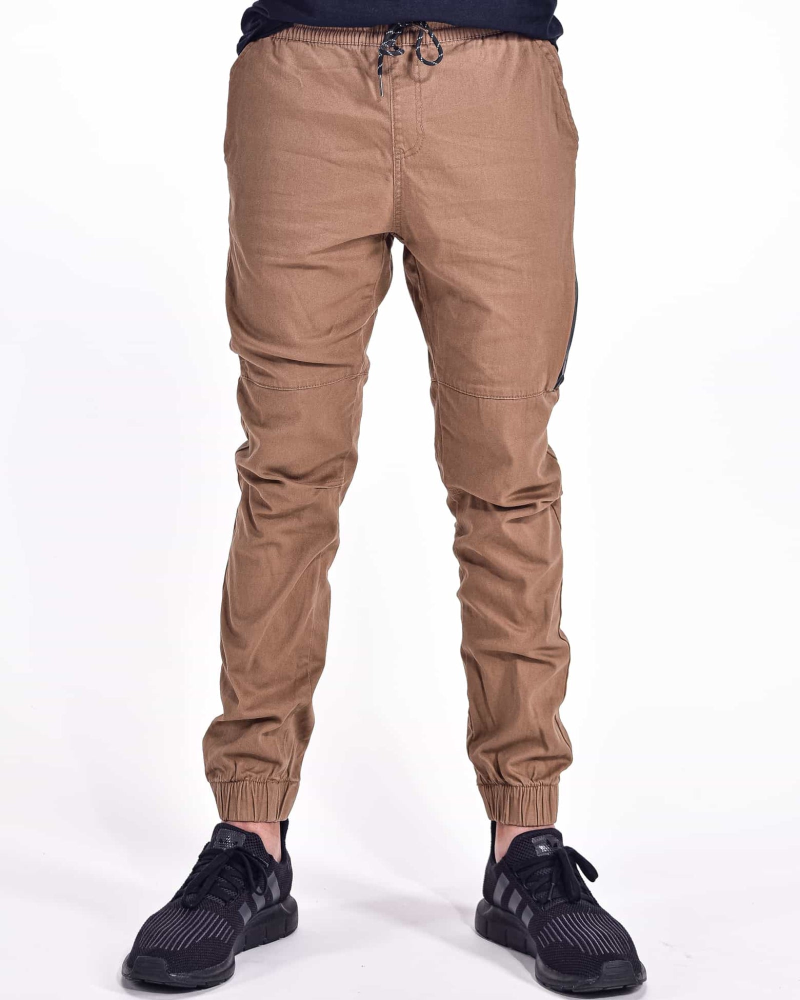 Mens drawstring twill teamwork heat seal joggers in Dull Gold