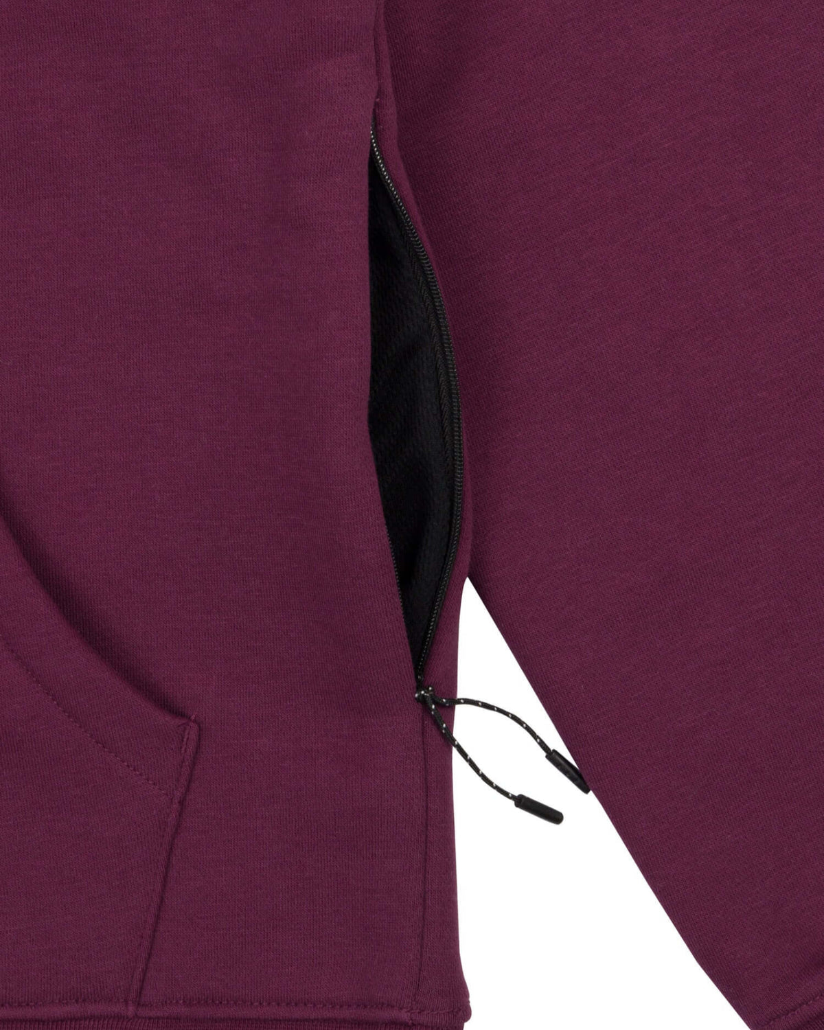 Grape Wine Heavyweight Pullover Hoodie rib waistband and side seam detail closeup