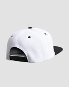 Back view of the Men’s All Good Snapback Cap in White Black color, highlighting the adjustable snapback feature for a custom fit.