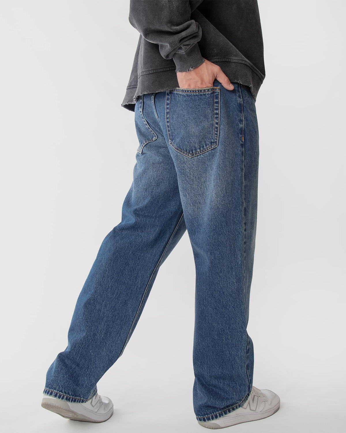 Ring of Fire Arena Baggy Denim Jeans in Sea Floor wash angled view