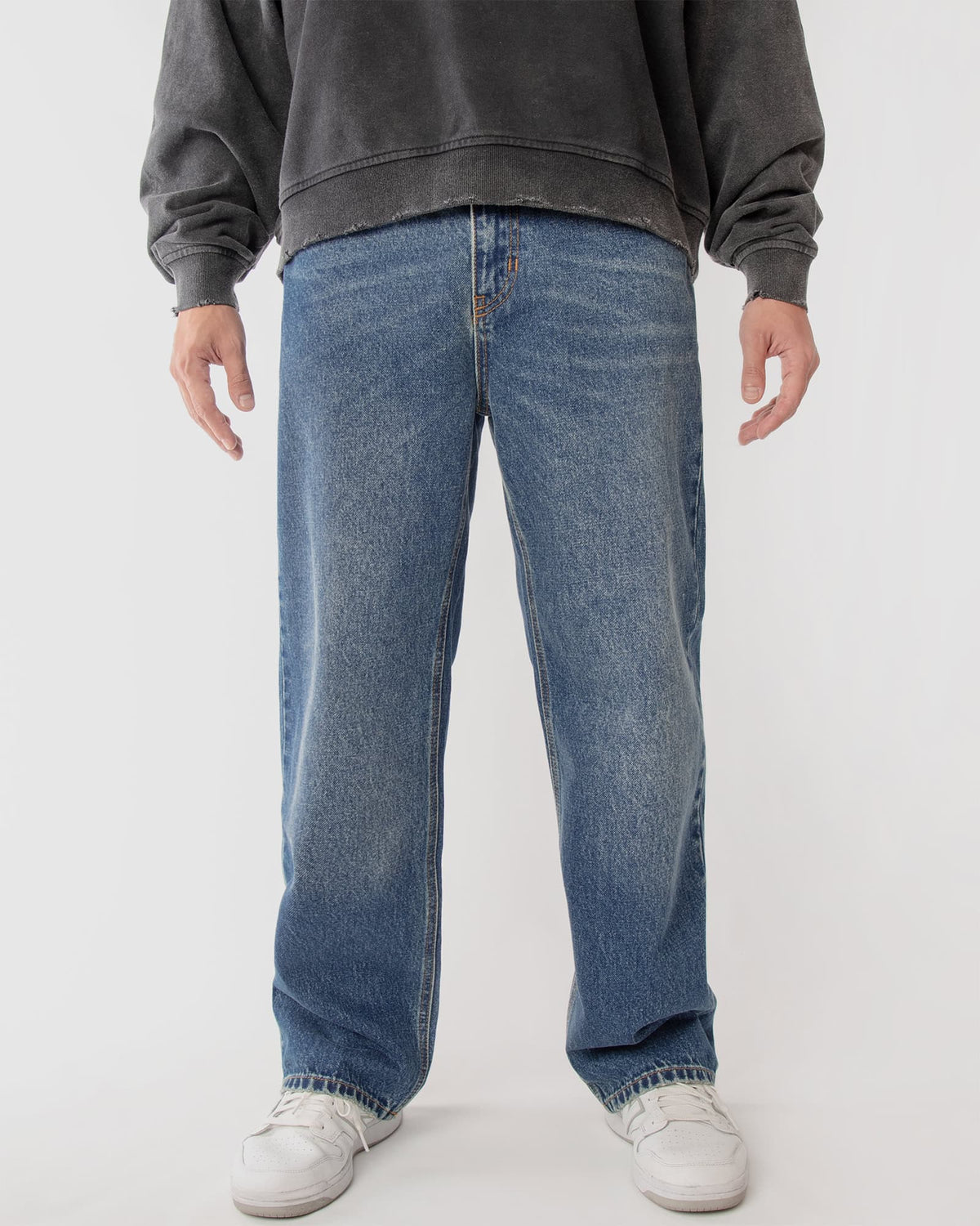 Ring of Fire Arena Baggy Denim Jeans in Sea Floor wash front view