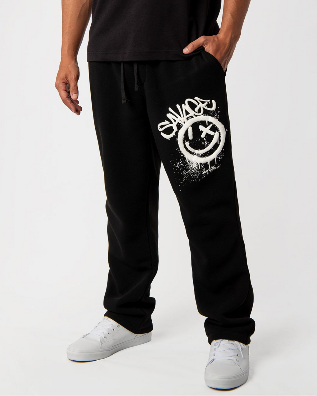 Savage Smiley Fleece Pants front graphic detail view