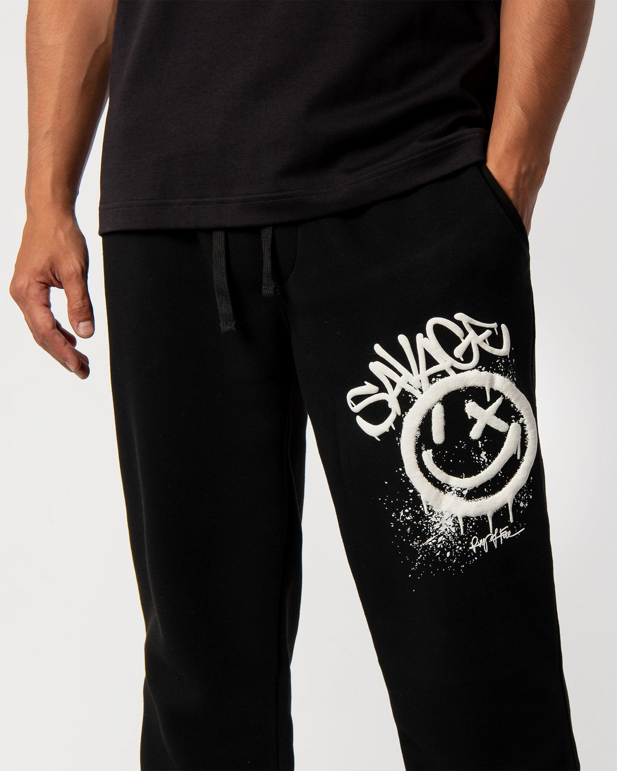 Savage Smiley Fleece Pants upper graphic detail view