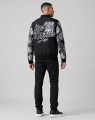 Ring of Fire Gibeon tapestry varsity jacket on model back view