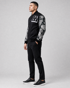 Ring of Fire Gibeon tapestry varsity jacket on model side view