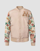 Ring of Fire Gibeon tapestry varsity jacket tan colorway front view