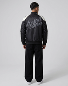 Ring of Fire Lennex Black Satin Bomber Jacket Back View with Limited Edition Embroidery
