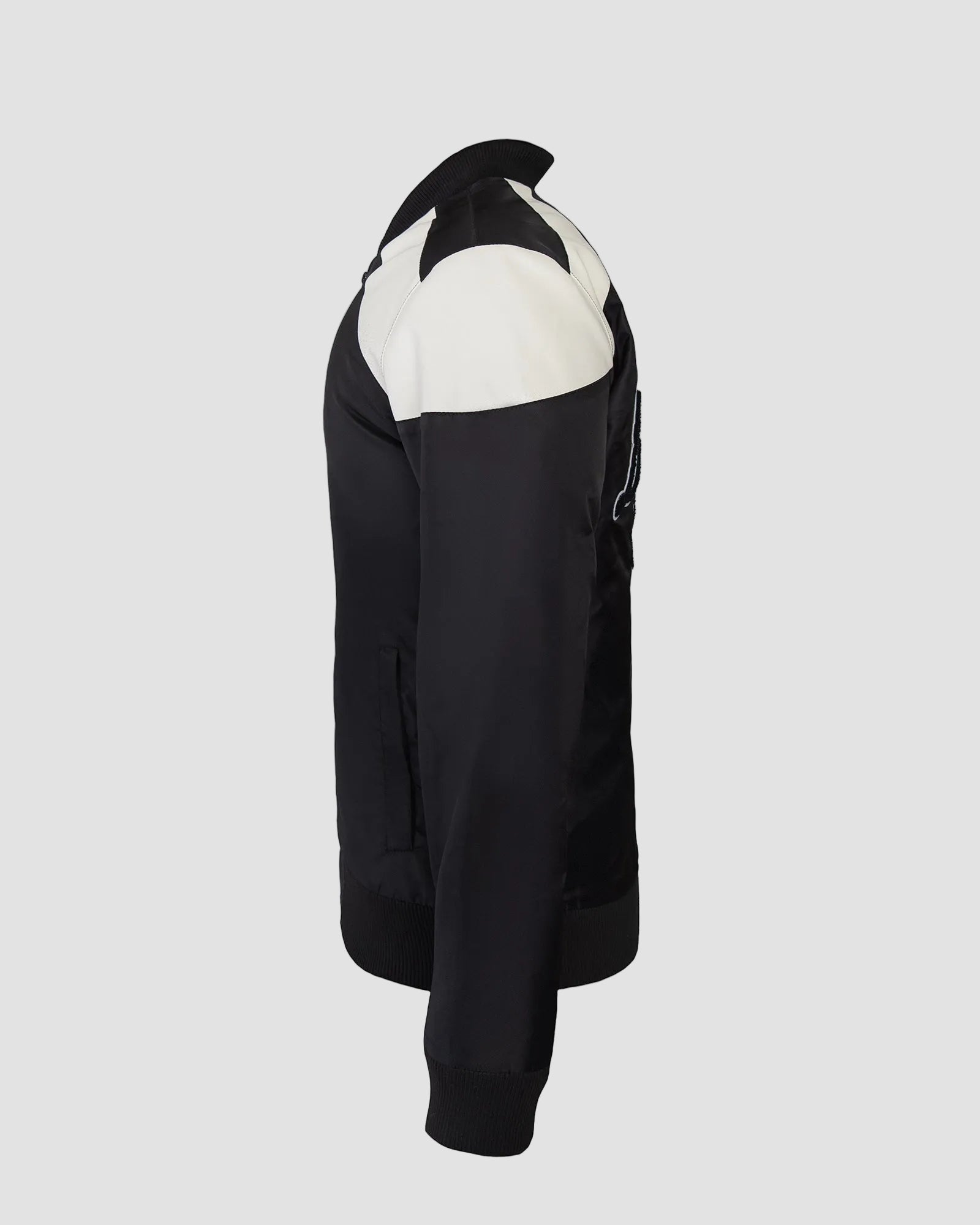 Ring of Fire Lennex Black Satin Bomber Jacket Side View
