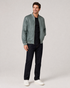 Ring of Fire Jaylen olive bomber jacket on model angled view
