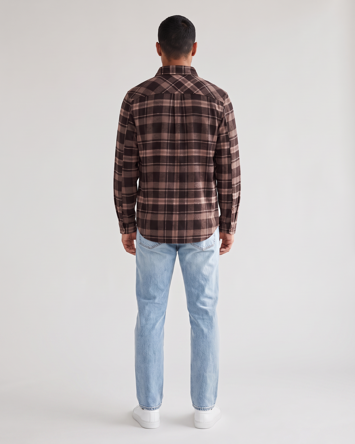 Rustic Flannel Shirt Brown Mix back on-model view