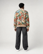 Ahikam tapestry bomber jacket back view featuring allover floral tapestry pattern