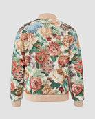 Ahikam tapestry bomber jacket flat back view featuring floral tapestry artwork