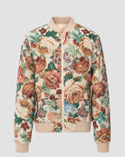 Ahikam tapestry bomber jacket flat lay front view with floral woven pattern