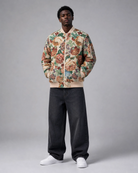 Ahikam tapestry bomber jacket full body front view featuring a floral woven tapestry pattern