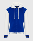 Mens Charlie fleece varsity striped rib jacket in royal off white 