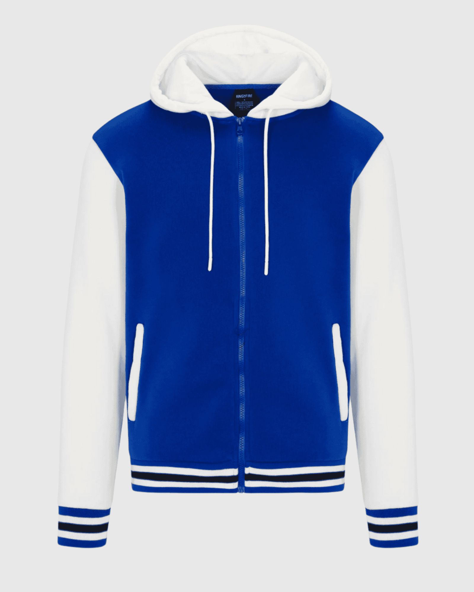 Mens Charlie fleece varsity striped rib jacket in royal off white 