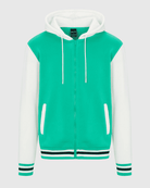 Mens Charlie fleece varsity striped rib jacket in shamrock green off white