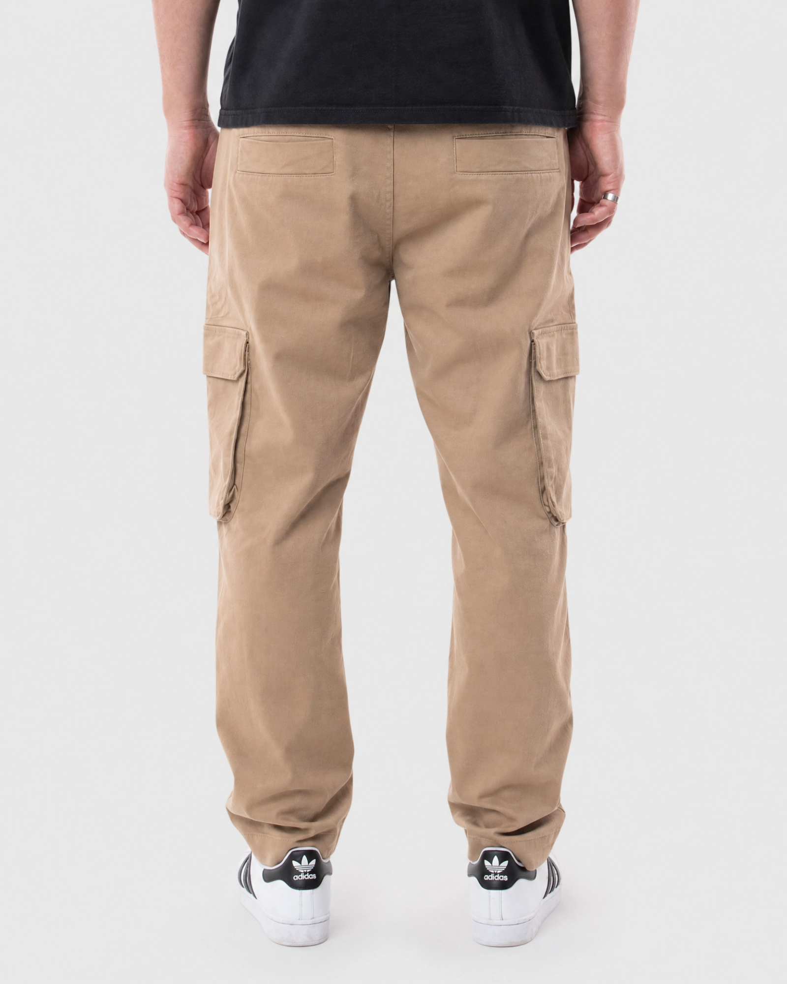 Ledger khaki cargo pants back view featuring relaxed straight-leg fit