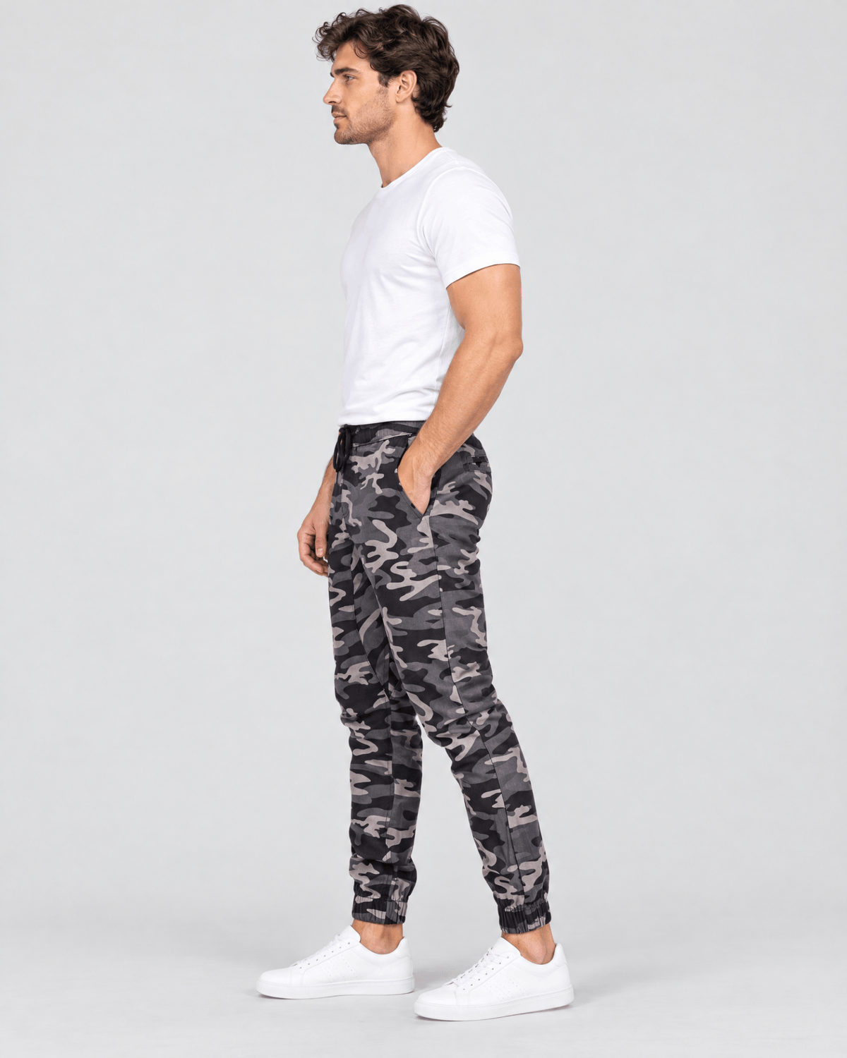 Clayton Stretch Twill Jogger in Camo Grey Side Profile