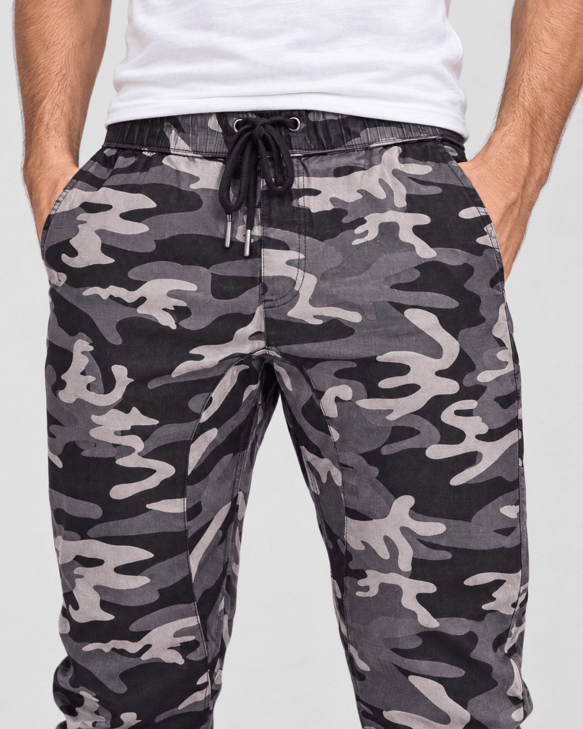 Clayton Stretch Twill Jogger Waistband Detail in Camo Grey