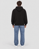 Men's Black Heavyweight Pullover Hoodie full back view showing rear silhouette and hood shape