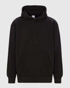 Black Heavyweight Pullover Hoodie front product view with kangaroo pocket and drawcord hood