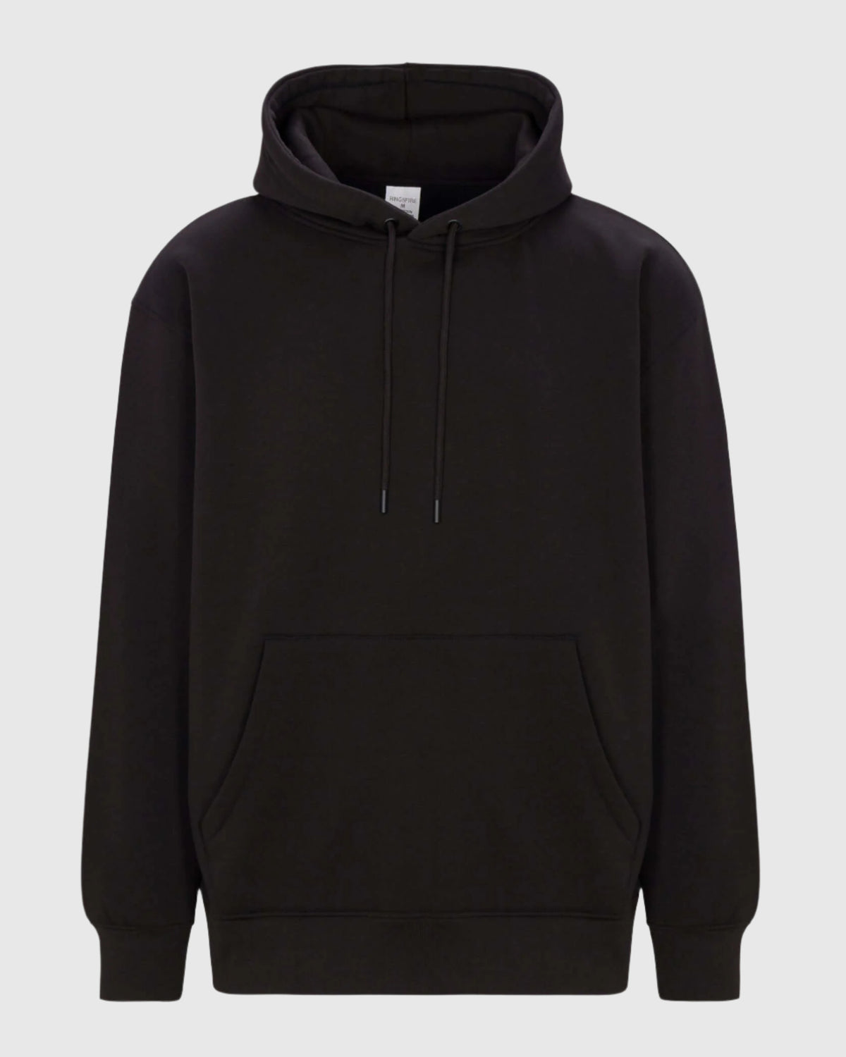 Black Heavyweight Pullover Hoodie front product view with kangaroo pocket and drawcord hood