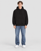 Men's Black Heavyweight Pullover Hoodie full front view showing overall fit and silhouette