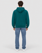 Men's Deep Teal Heavyweight Pullover Hoodie full back view showing rear silhouette and hood shape