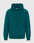 Deep Teal Heavyweight Pullover Hoodie front product view with kangaroo pocket and drawcord hood