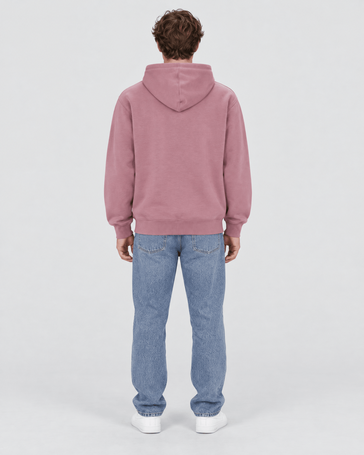 Men's Elderberry Heavyweight Pullover Hoodie full back view showing rear silhouette and hood shape