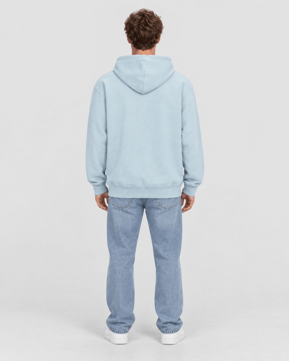 Men's Forget Me Not Heavyweight Pullover Hoodie full back view showing rear silhouette and hood shape